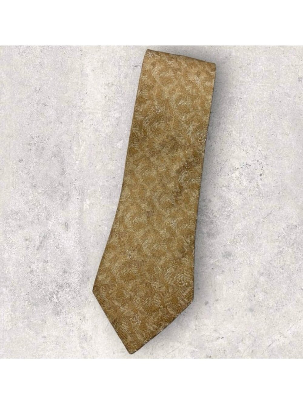LANVIN Silk Tie FRANCE XL Beige Silver Geometric Pigeon W:3.6" EUC